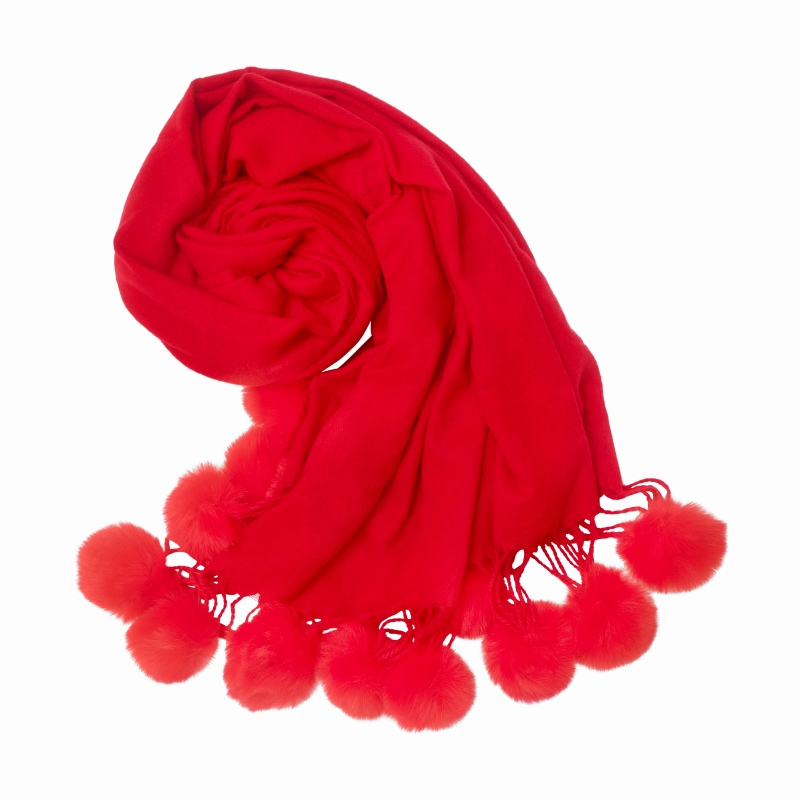 Pom Pom Scarf Red