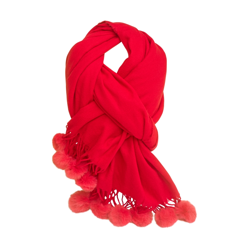 Pom Pom Scarf Red