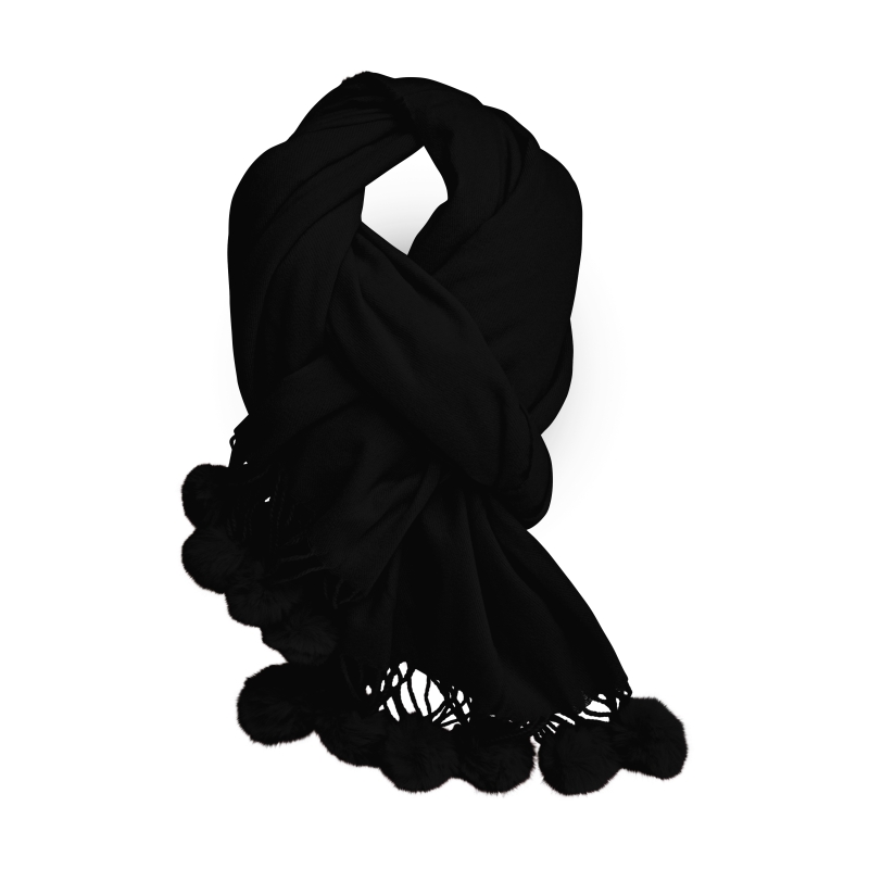 Pom Pom Scarf Black