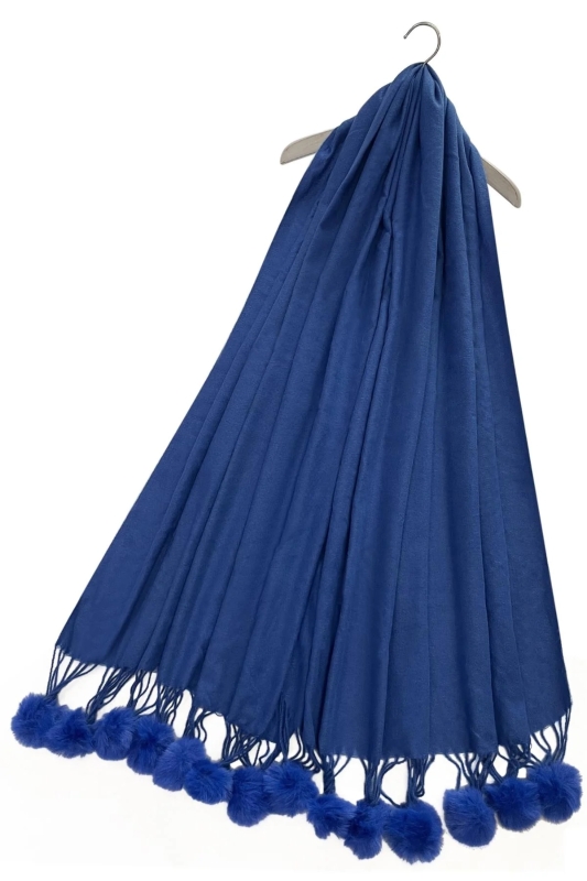 Pom Pom Scarf Royal Blue