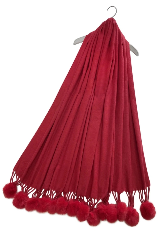 Pom Pom Scarf Maroon
