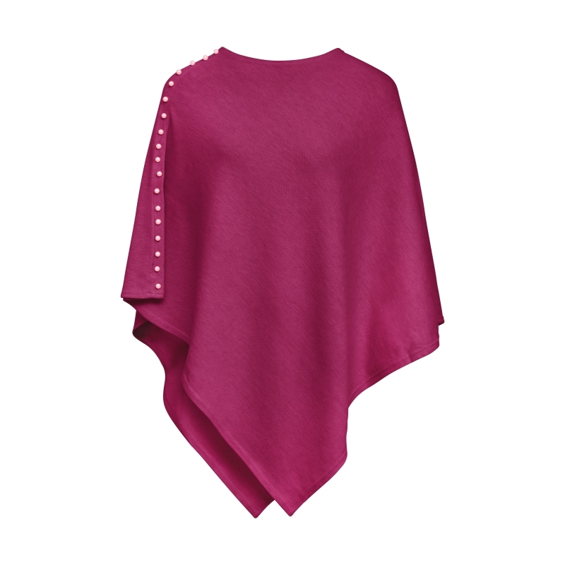 Magenta Plain Wool Knit Poncho