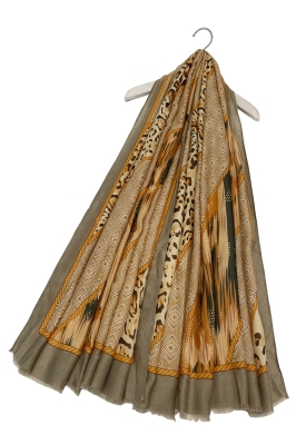 Beige Leopard And Aztec Frayed Scarf