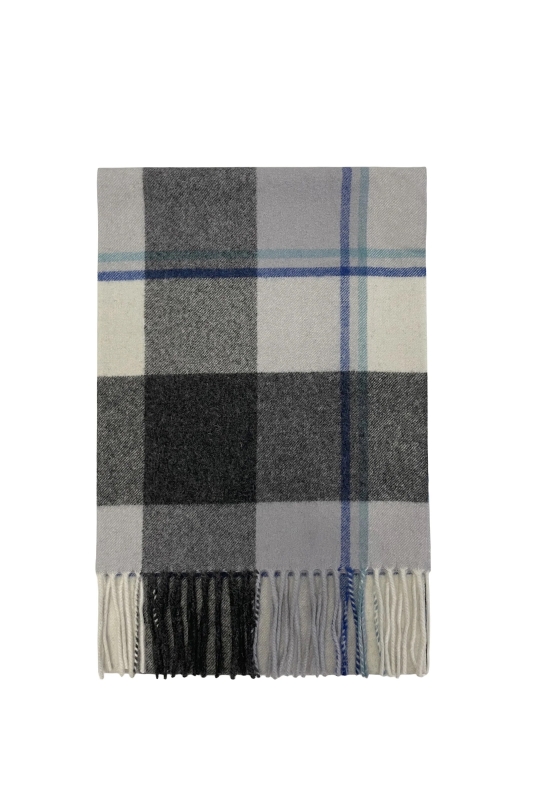 Black and Charcoal Check Wool Tassel Scarf