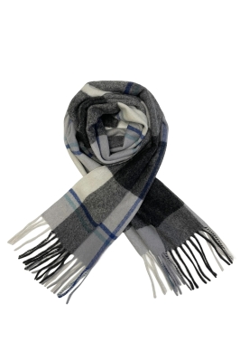 Black and Charcoal Check Wool Tassel Scarf