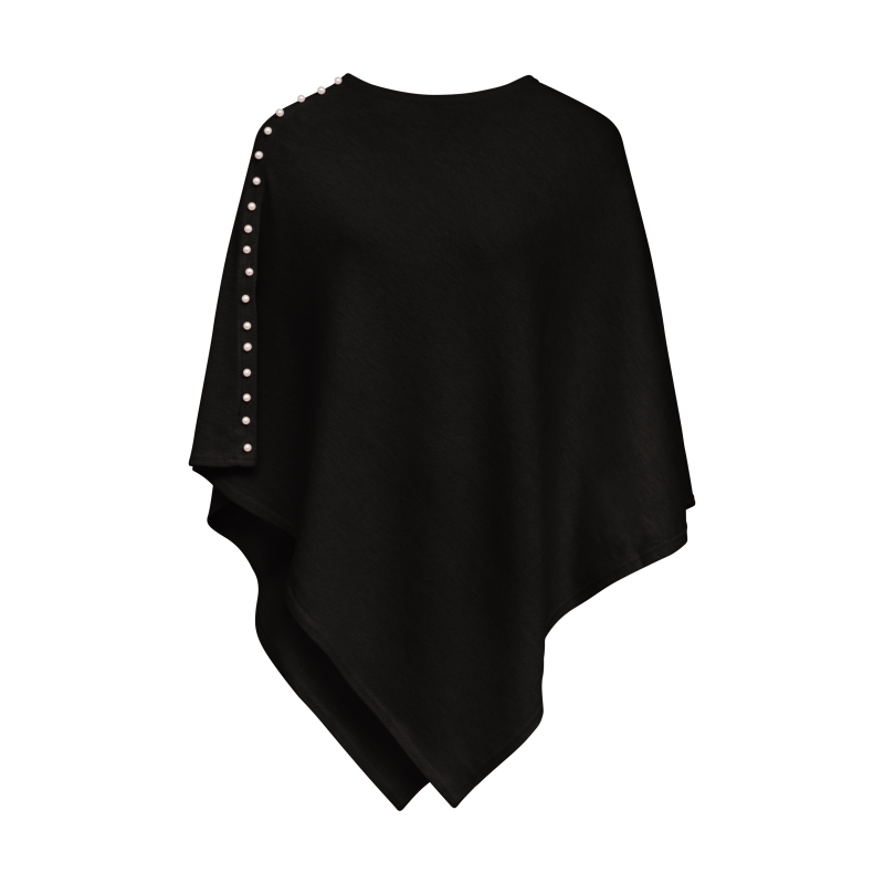 Black Plain Wool Knit Poncho