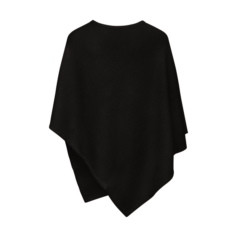 Black Plain Wool Knit Poncho