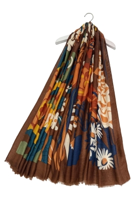 Brown Floral Print Scarf