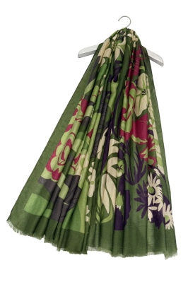 Green Floral Print Scarf