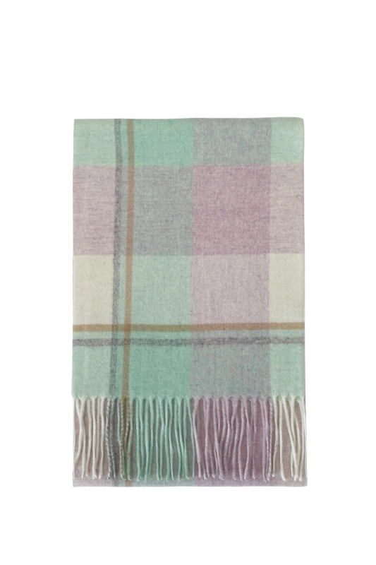 Lilac and Mint Green Check Wool Tassel Scarf
