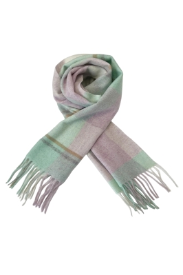 Lilac and Mint Green Check Wool Tassel Scarf