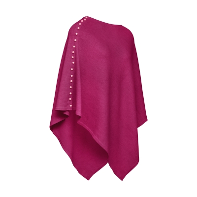 Magenta Plain Wool Knit Poncho