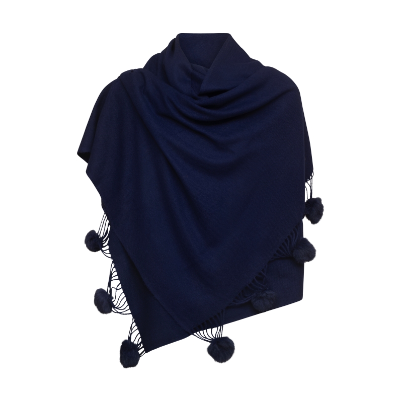 Pom Pom Scarf Navy Blue