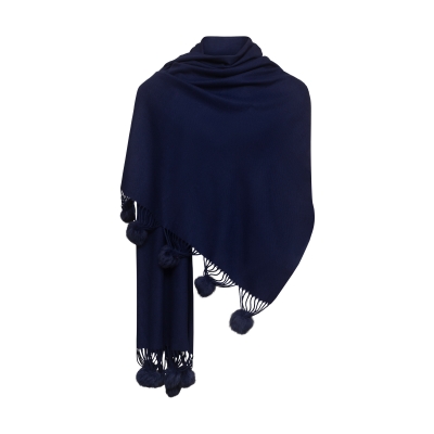 Pom Pom Scarf Navy Blue