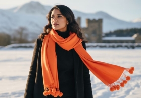 Pom Pom Scarf Orange