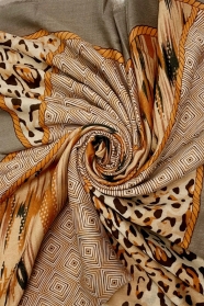 Beige Leopard And Aztec Frayed Scarf