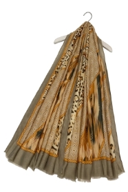 Beige Leopard And Aztec Frayed Scarf
