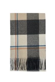 Black and Beige Check Wool Tassel Scarf