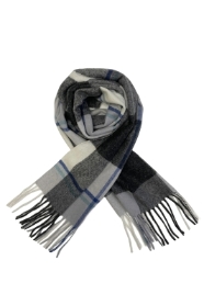 Black and Charcoal Check Wool Tassel Scarf