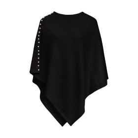 Black Plain Wool Knit Poncho