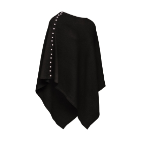 Black Plain Wool Knit Poncho