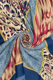 Blue Leopard And Aztec Frayed Scarf