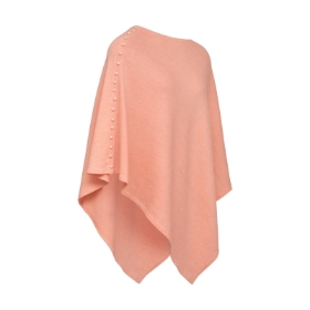 Coral Plain Wool Knit Poncho