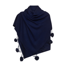 Pom Pom Scarf Navy Blue