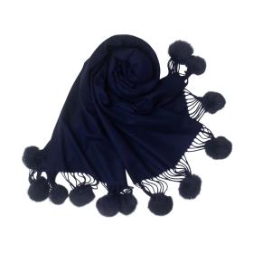 Pom Pom Scarf Navy Blue