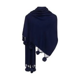 Pom Pom Scarf Navy Blue